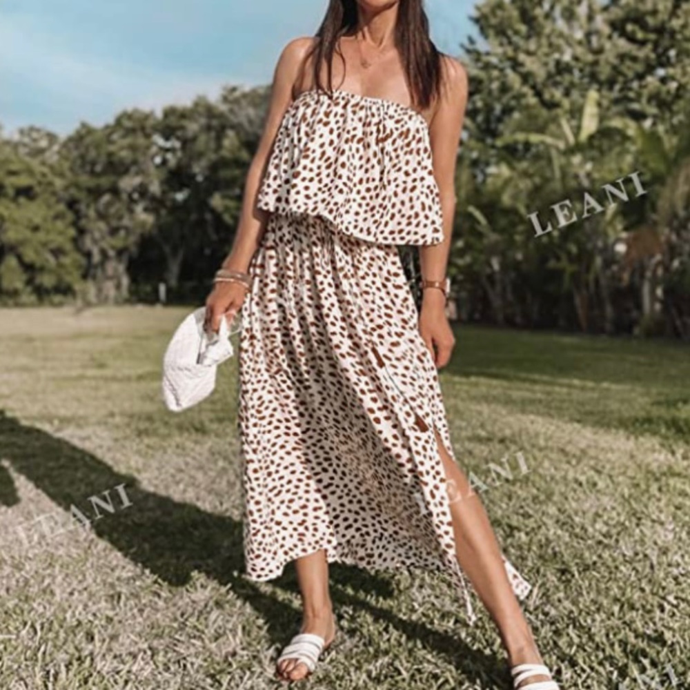 New Leani Spotted Strapless Maxi Dress Small